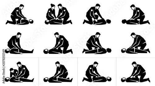 Foto CPR instructions and medical emergency steps, human resuscitation, first aid, li