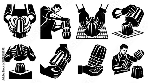 Tableau sur toile Baking Canel?s: Step-by-Step Process of Making French Pastries Icon Set