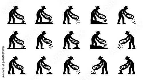 Canvastavla Gold Miner Panning for Gold Icons Set
