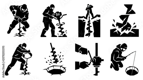 Ice Fishing Set: Drilling Holes and Catching Fish