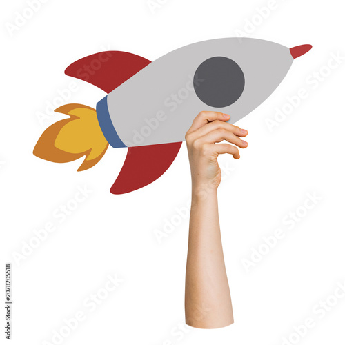 Hand holding png rocket sticker  transparent background