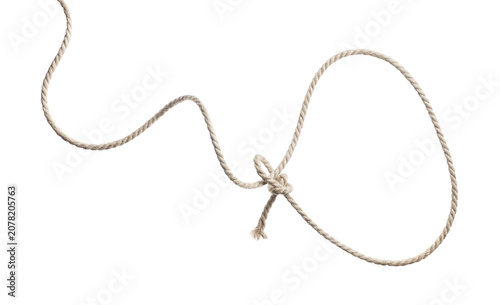 Canvas-taulu Natural cotton lasso rope with loose loop, isolated on cutout transparent backgr