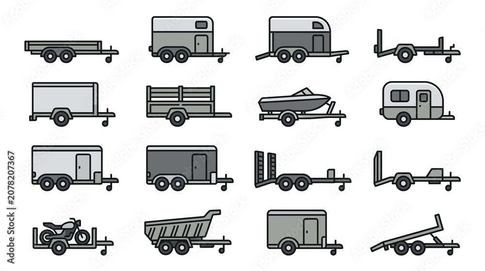 Αυτοκόλλητο Flatbed and specialized vehicle transport trailer icons