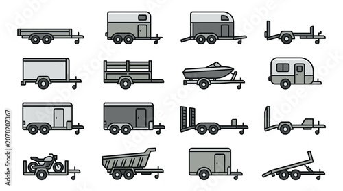 Fotografie Flatbed and specialized vehicle transport trailer icons