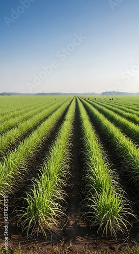 Lush Green Agricultural Field with Clear Sky.