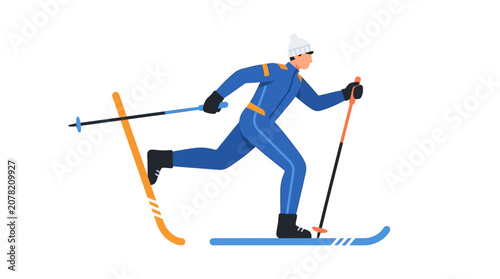 Konstfotografi Man Cross Country Skiing in Blue Snowsuit, Winter Sport Activity