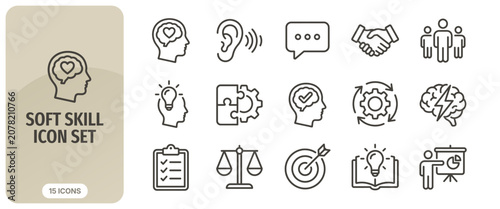 Fotografie Soft skill icon set, including communication, teamwork, leadership, problem solv