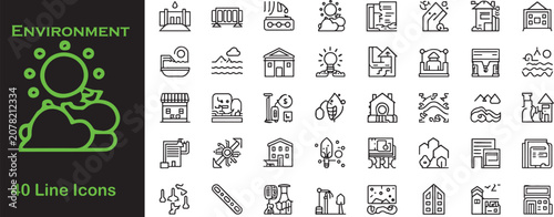 Bild auf Leinwand 40 Clean Tech & Urban Environment Line Icons – Modern Eco-friendly, Infrastructu