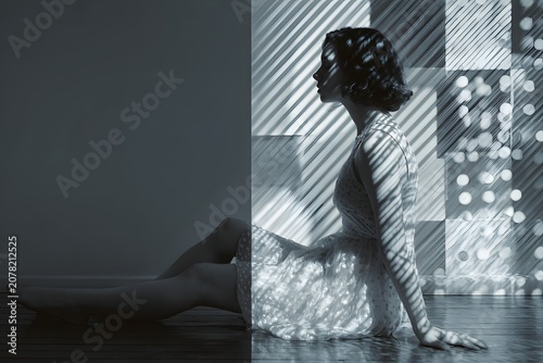 Woman Sitting on the Floor with Light and Shadow