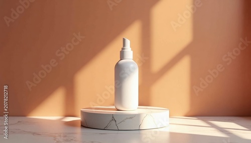 Spa essentials with lotion bottle and towels on beige background with copy space