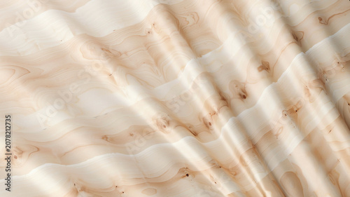 Fotografía Light wood grain fabric texture, wavy draped timber pattern textile, soft beige
