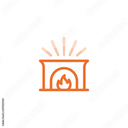 Stylized fireplace icon with flames and heat rays.