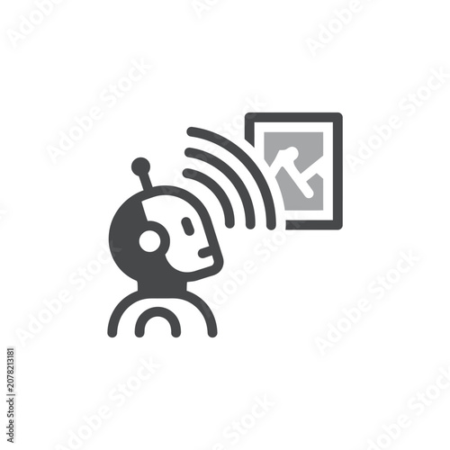 Robot head scanning digital content with radio waves.