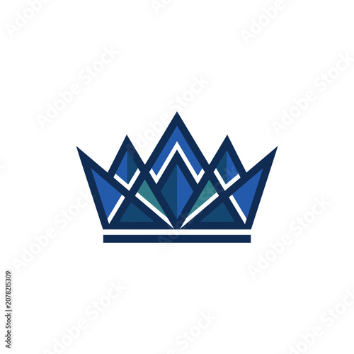 Blue geometric crown logo on white background