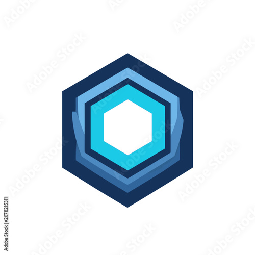 Blue layered hexagonal shield logo design element