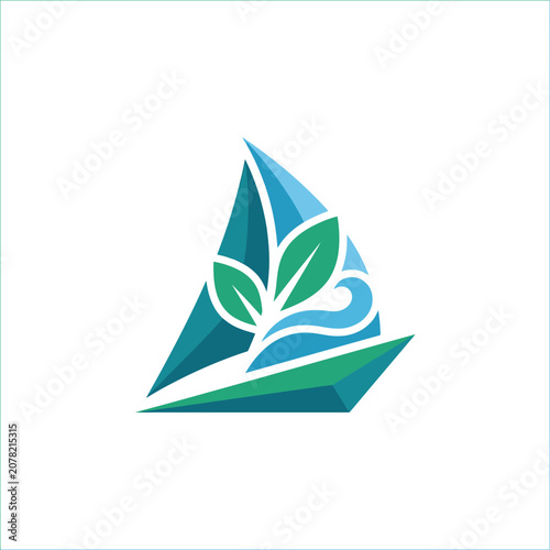 Nautical boat icon with leaf sail patterns.