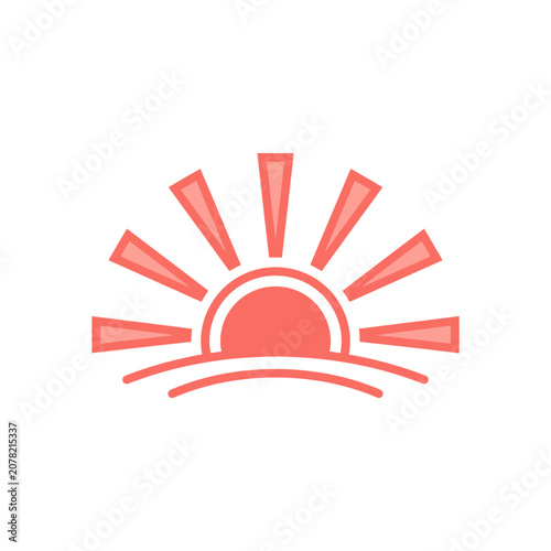 Simple pink sunrise icon with rectangular rays