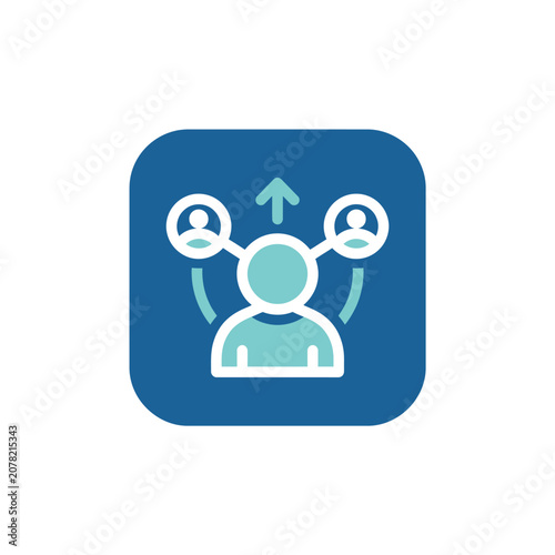 Blue social networking icon with figures and growth arrow.
