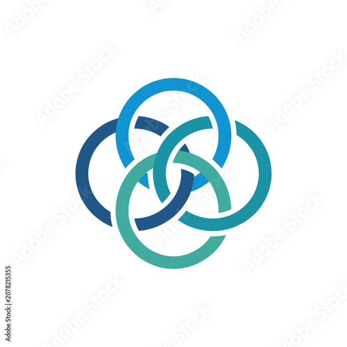 Abstract blue and teal interlocking circles logo design.