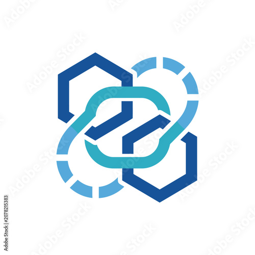 Abstract blue chain link and dashed circle icon