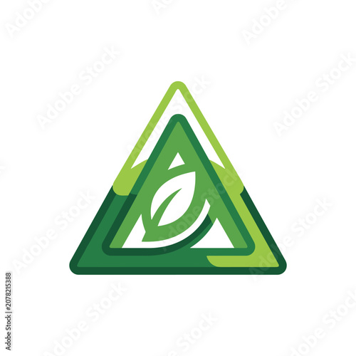 Green triangle logo featuring a natural leaf symbol inside.