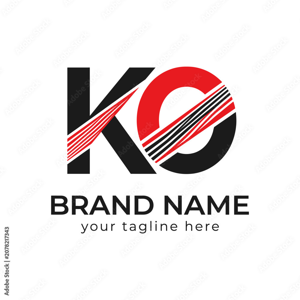Obraz premium Dynamic KO letter logo with red motion lines.