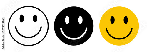Yellow Smiley Face Emoji Icon Set with Happy Cartoon Expressions and Black Outline Vector Illustration Collection for Web UI App Design and Social Media