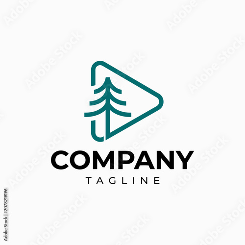 Nature media play button logo with pine tree icon.