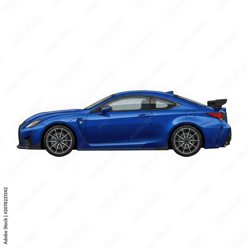 Fototapeta premium Blue sports car in side view showing modern performance vehicle design