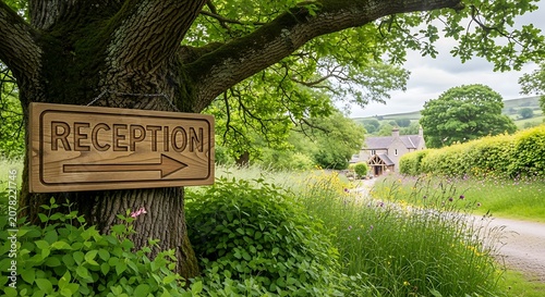 Charming Reception Signboard in Green Natural Setting.