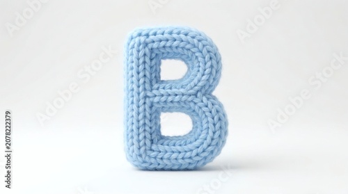Blue Knitted Letter B Isolated on White Background