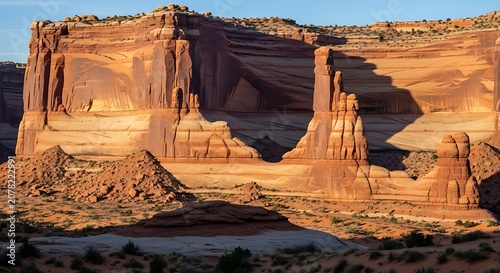 Majestic Red Rock Canyon Landscape with Cliff Formations.