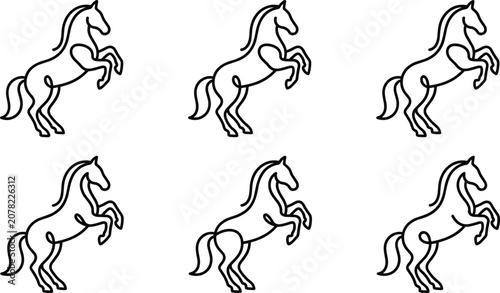 Outline Rearing Horse Icon Set with Clean Line Art Style and Multiple Poses for Logo and Equestrian Design Projects