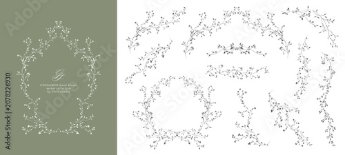Fotografie Hand drawn floral frames and botanical borders with delicate wildflower branches