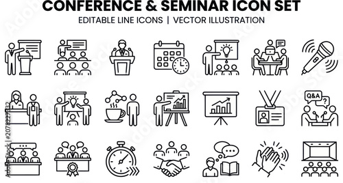 Fotografie Business professionals attend a conference with a speaker at a podium in a meeting room setting