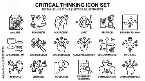 Tableau sur toile Critical thinking icons illustrate analysis, logic, and problem solving