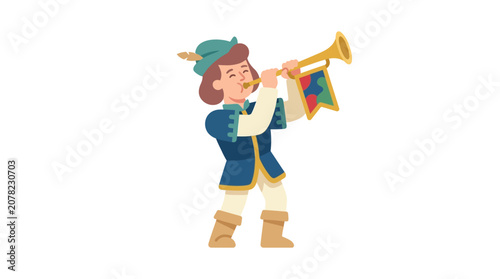 Medieval Herald Trumpeter with Banner, Festival Announcement Musician