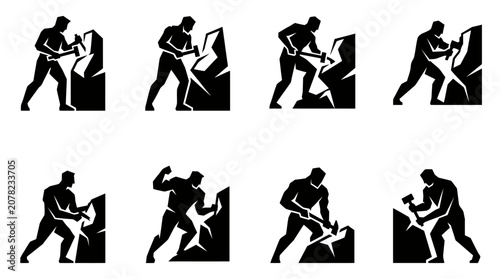 Photos Sculptor Carving Stone Silhouette - Process of Creation