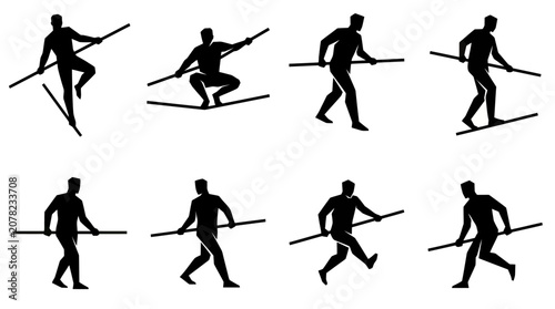 Fotografi Silhouette of a tightrope walker performing various balancing acts on a wire