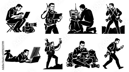 Obraz na plátně Man with Camera and Technology - Photojournalist, Reporter, Freelancer