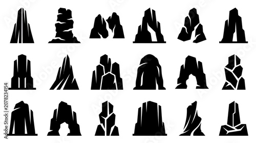 Tableau sur toile Collection of Stylized Rock Formations and Arches Silhouettes