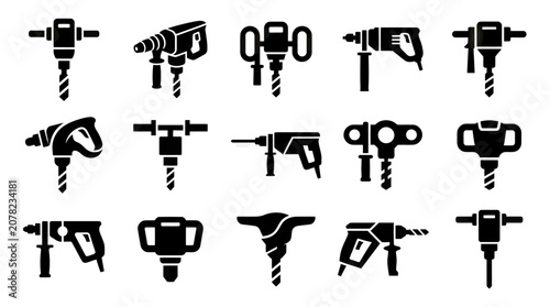 Foto Collection of Pneumatic Hammer and Drill Icons for Construction and Renovation