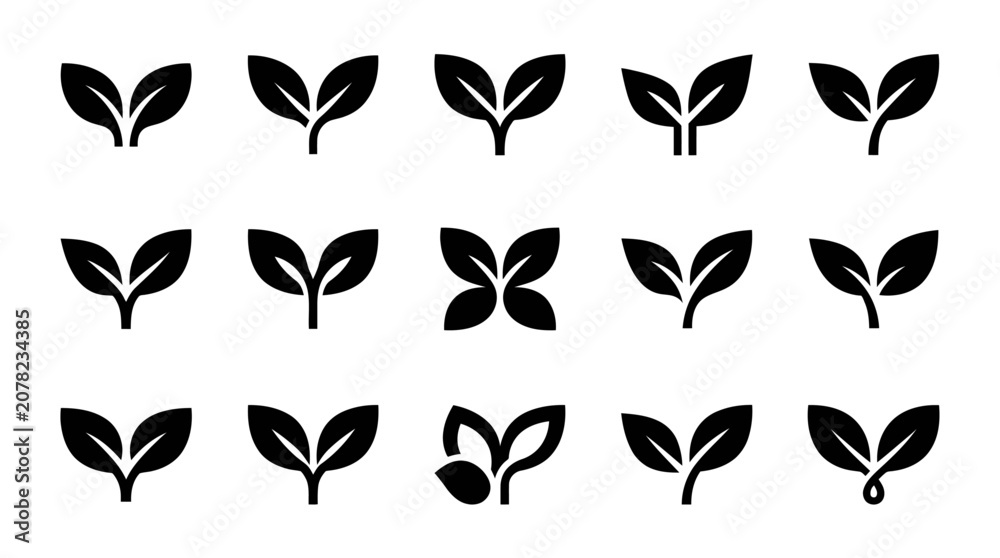Fototapeta premium Plant sprout icons, growth, nature, eco, organic, fresh, leaf, seedling, simple vector