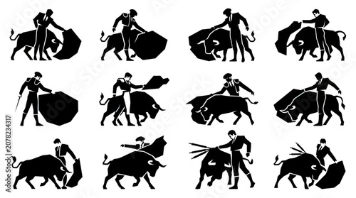 Foto Matador Bullfighting Silhouette Icon Set