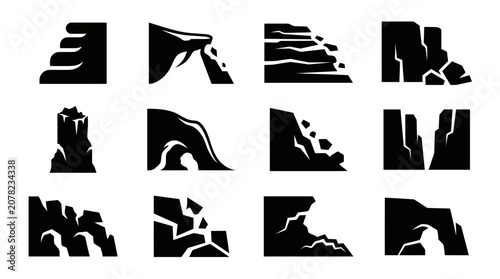 Bild auf Leinwand Rock Formation Icons - Cliff, Mountain, Edge, Stone, Vector Shapes