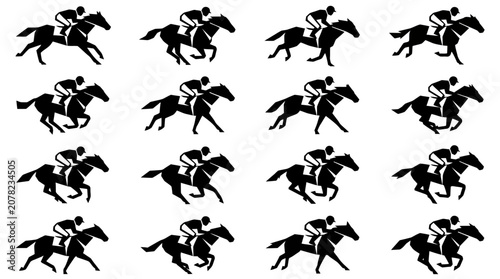 Fotografija Horse Racing Silhouettes: Jockey Riding Horse in Motion Sequence