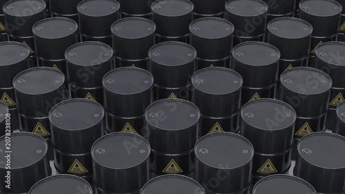 Large-scale oil drum pattern creating an industrial energy backdrop for business, commodity and logistics content. Seamless loop animation, part of collection. 3d Animation 4k, Ultra HD 3840x2160