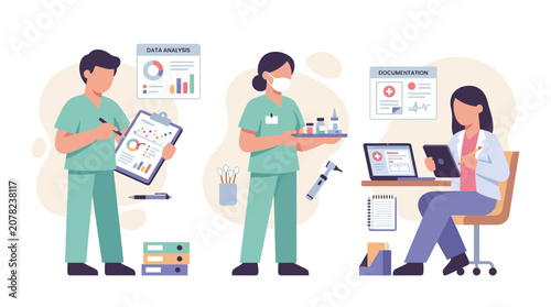 Bild auf Leinwand Medical Team Analyzing Data and Treating Patients