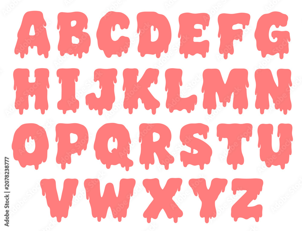 Naklejka premium Coral dripping slime alphabet letter vector set