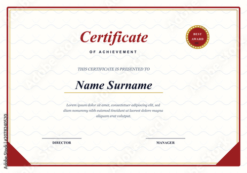 Classic red and gold certificate template with luxury border certificate business corporate achievement document